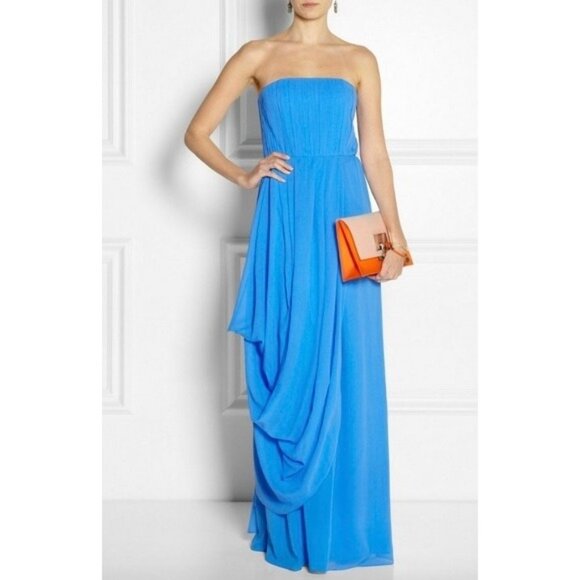 Alice + Olivia Silk Strapless Maxi Dress with Pleated Bodice & Draped Skirt 2 - Picture 10 of 11